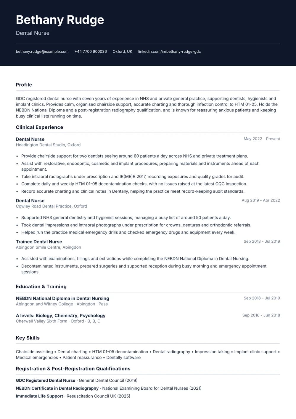 dental nurse cv template