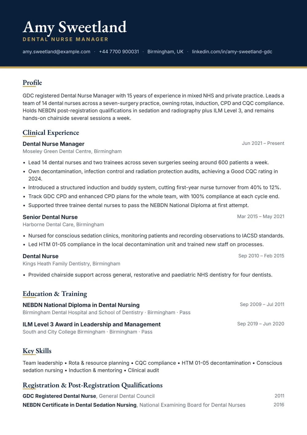 dental nurse manager cv template