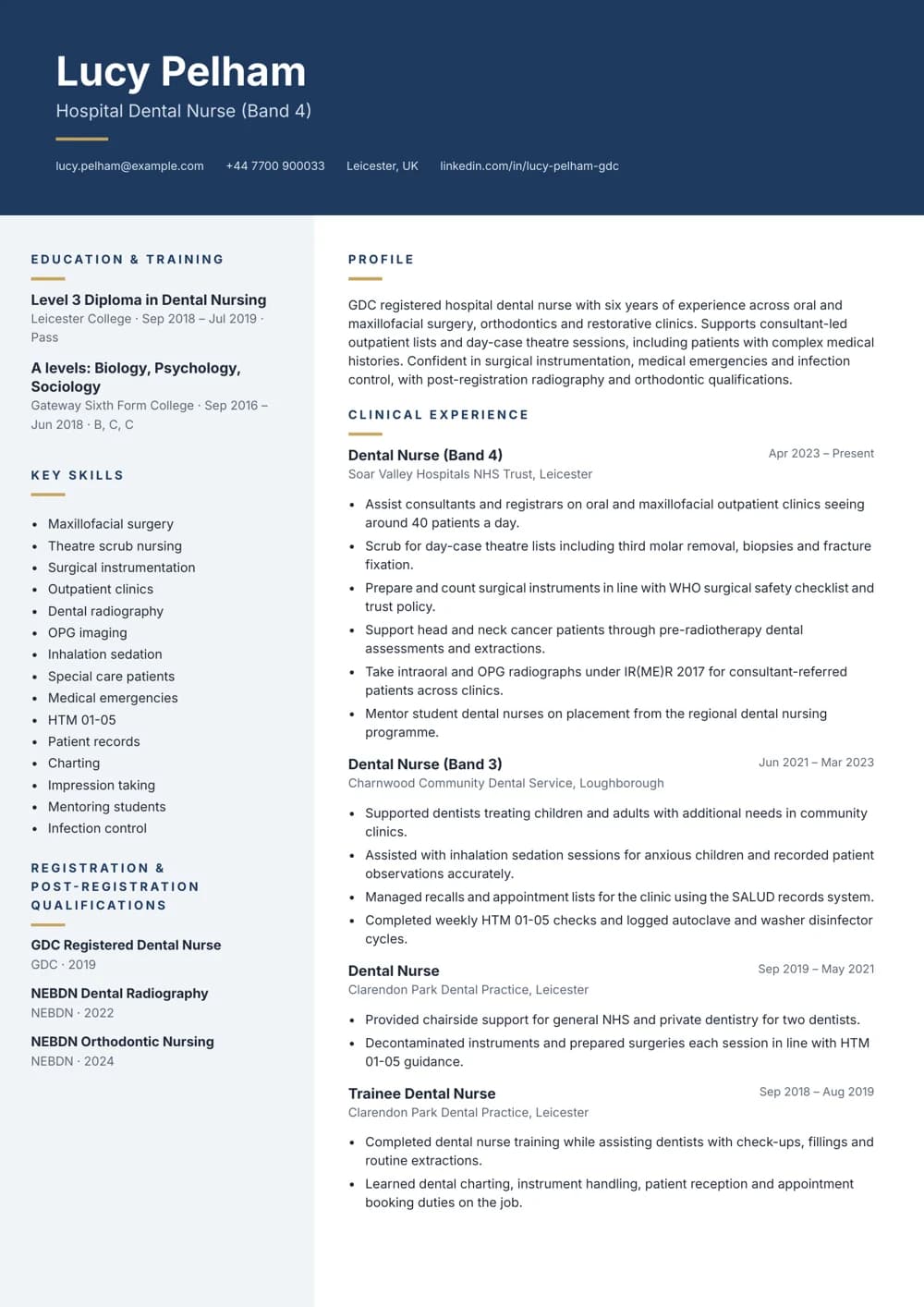 Hospital Dental Nurse CV template