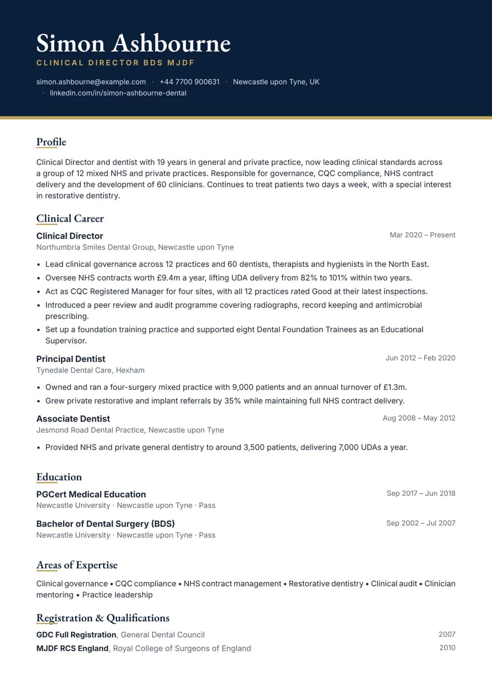 dental clinical director cv template