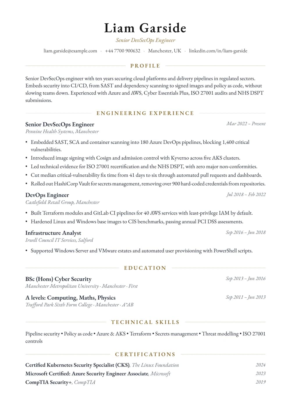 DevSecOps Engineer CV template