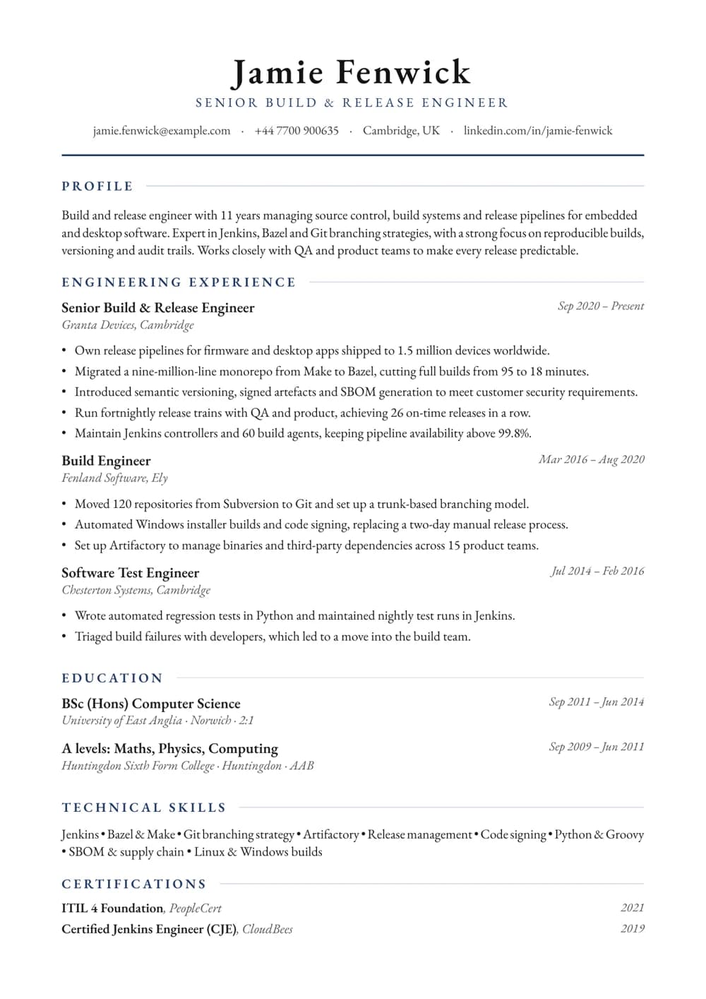 Build & Release Engineer CV template