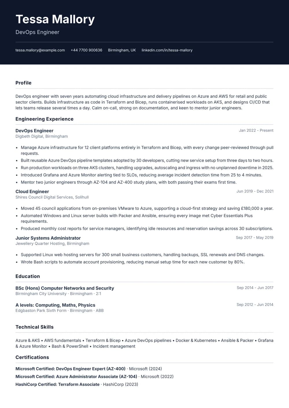 devops engineer cv template