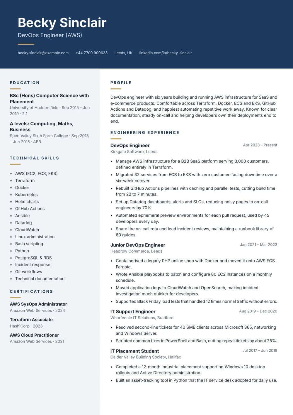 AWS DevOps Engineer CV template