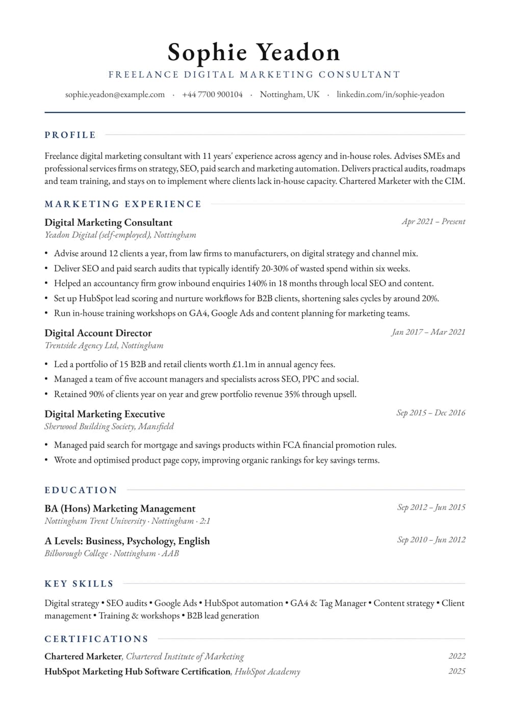 Digital Marketing Consultant CV template