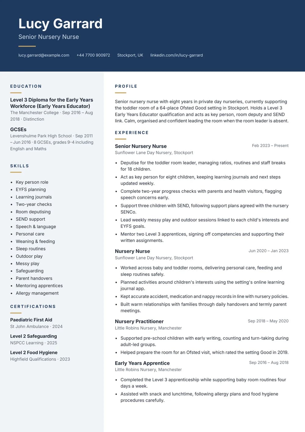 Senior Nursery Nurse CV template