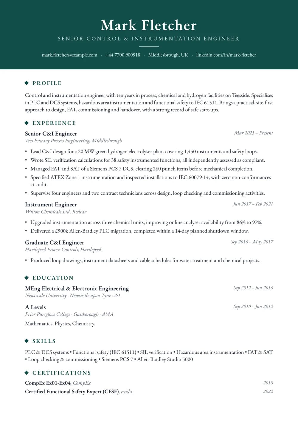 control & instrumentation engineer cv template