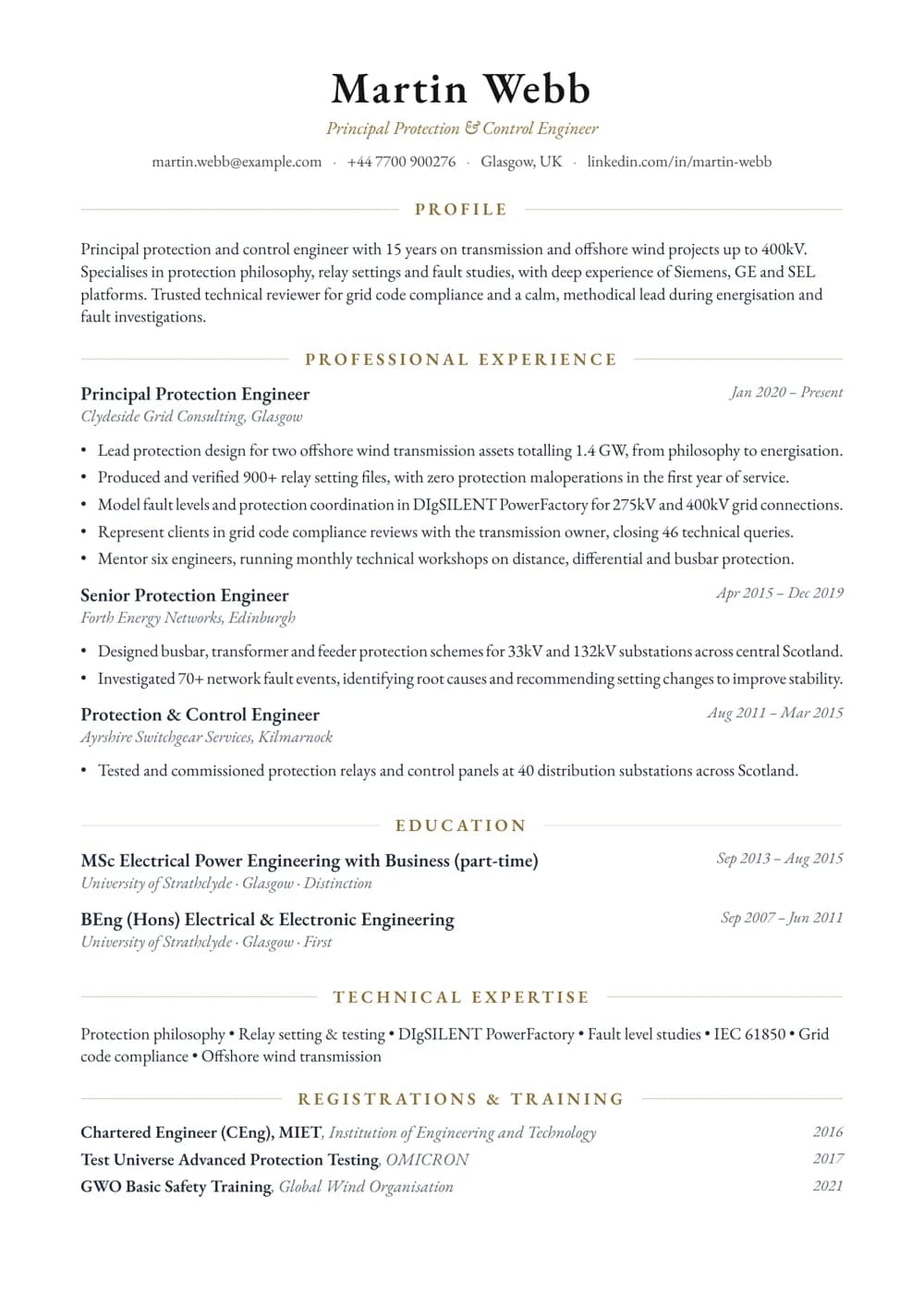 Principal Protection Engineer CV template