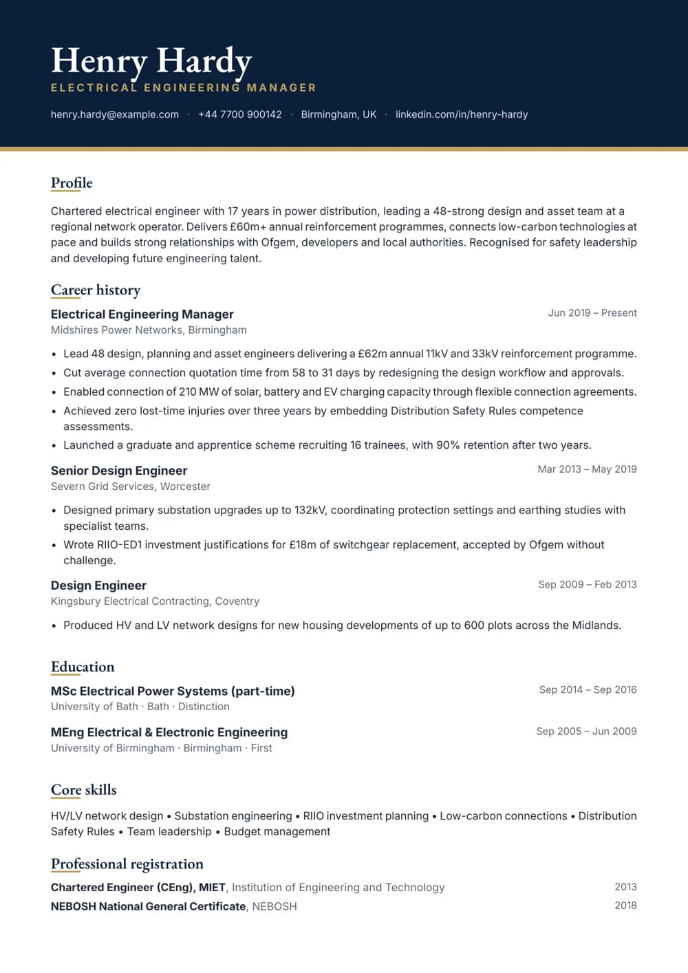 electrical engineering manager cv template