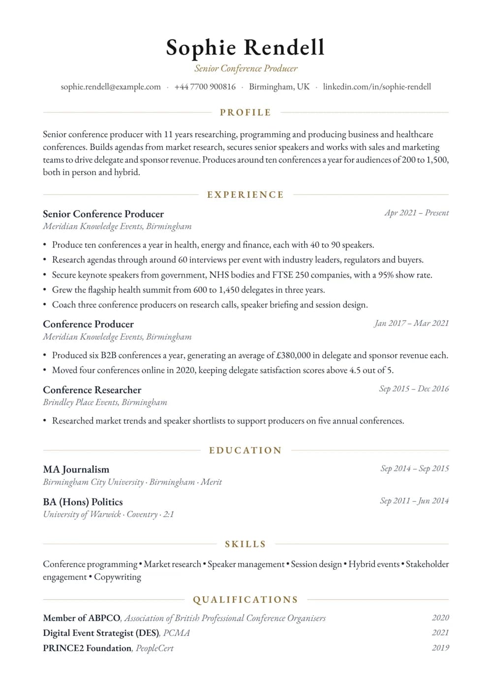 Conference Producer CV template