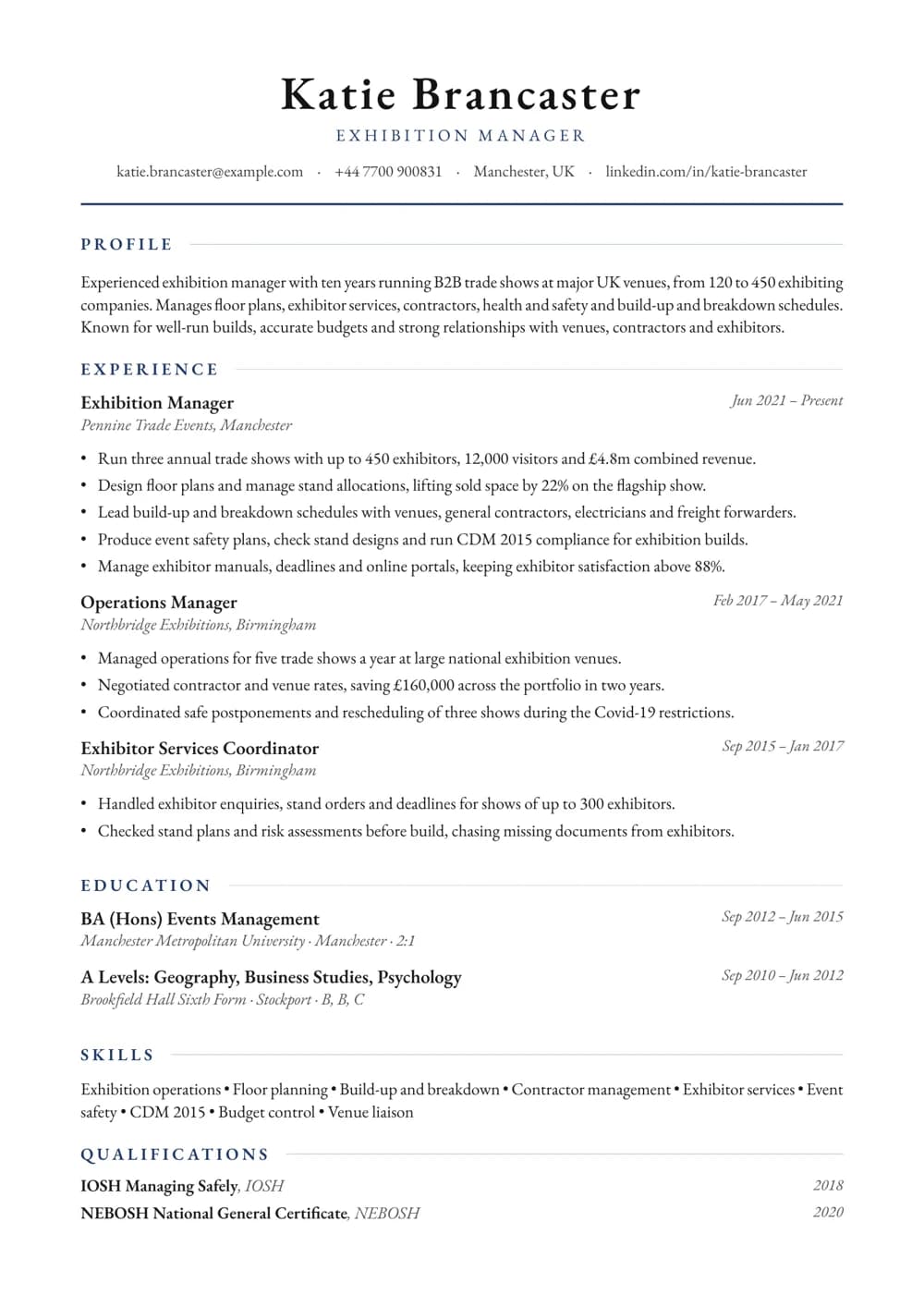 Exhibition Manager CV template