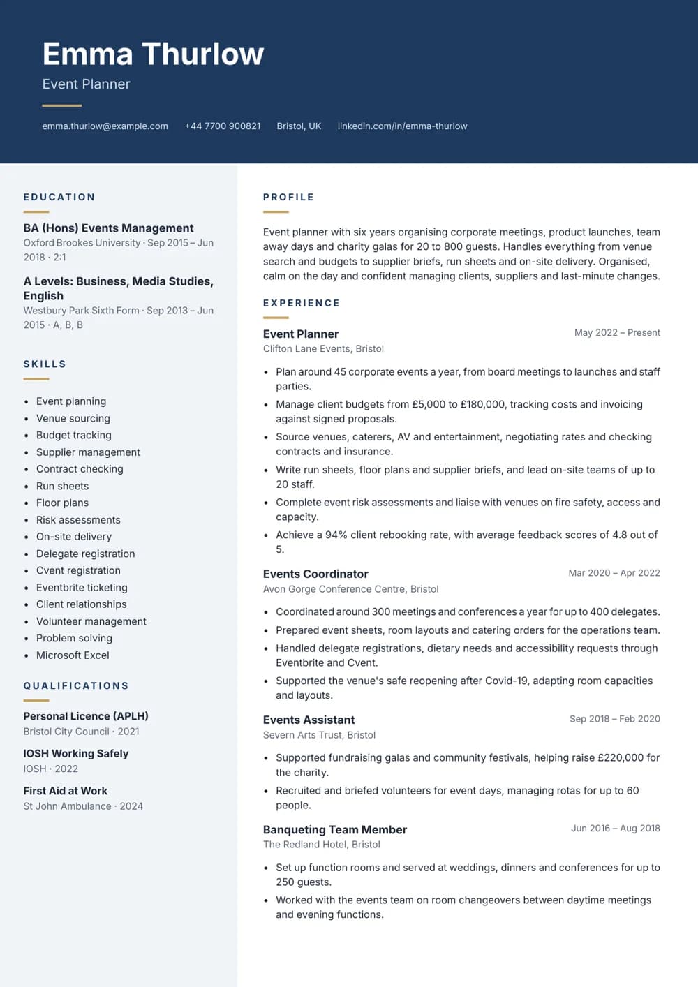Event Planner CV template