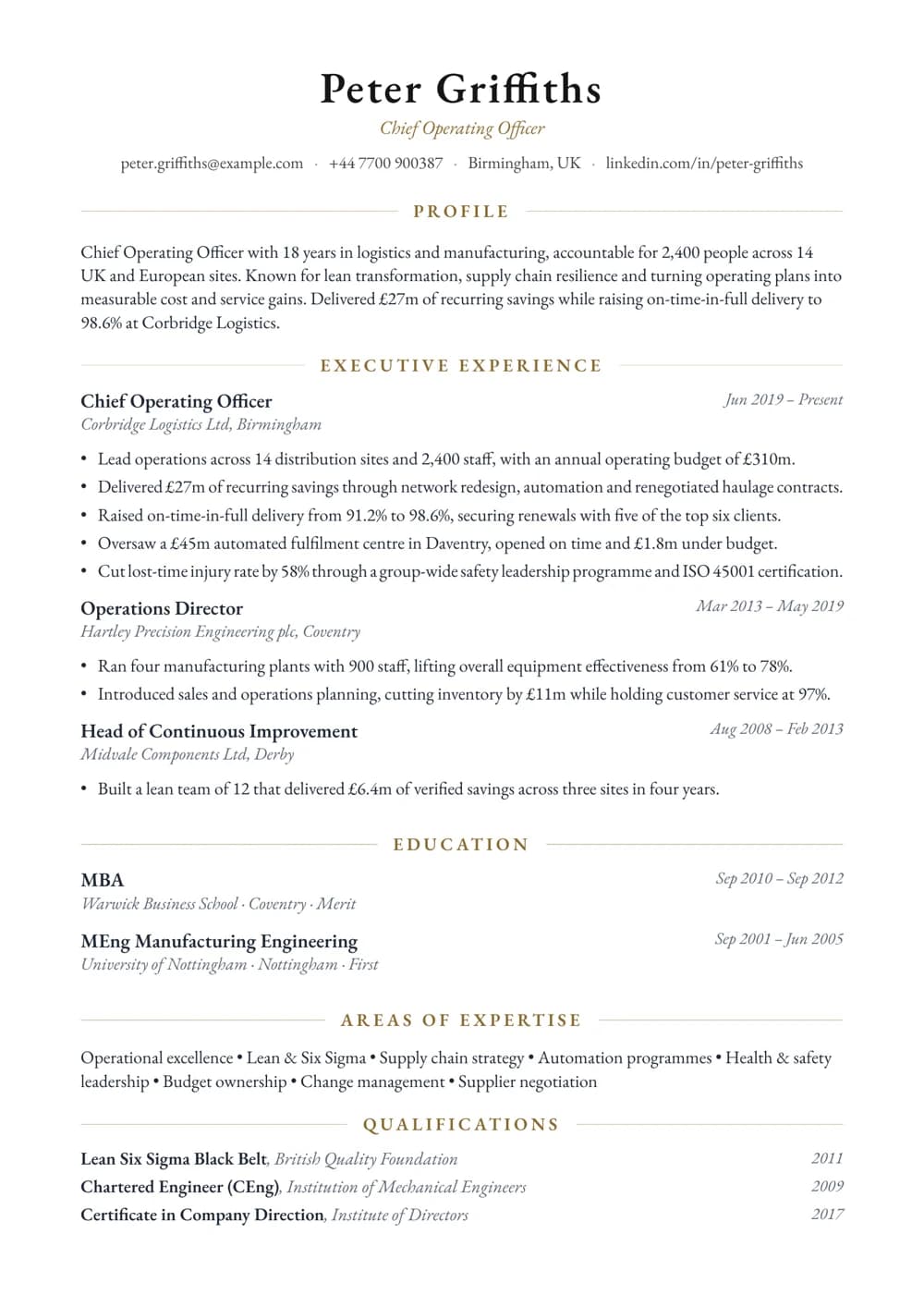 Chief Operating Officer CV template