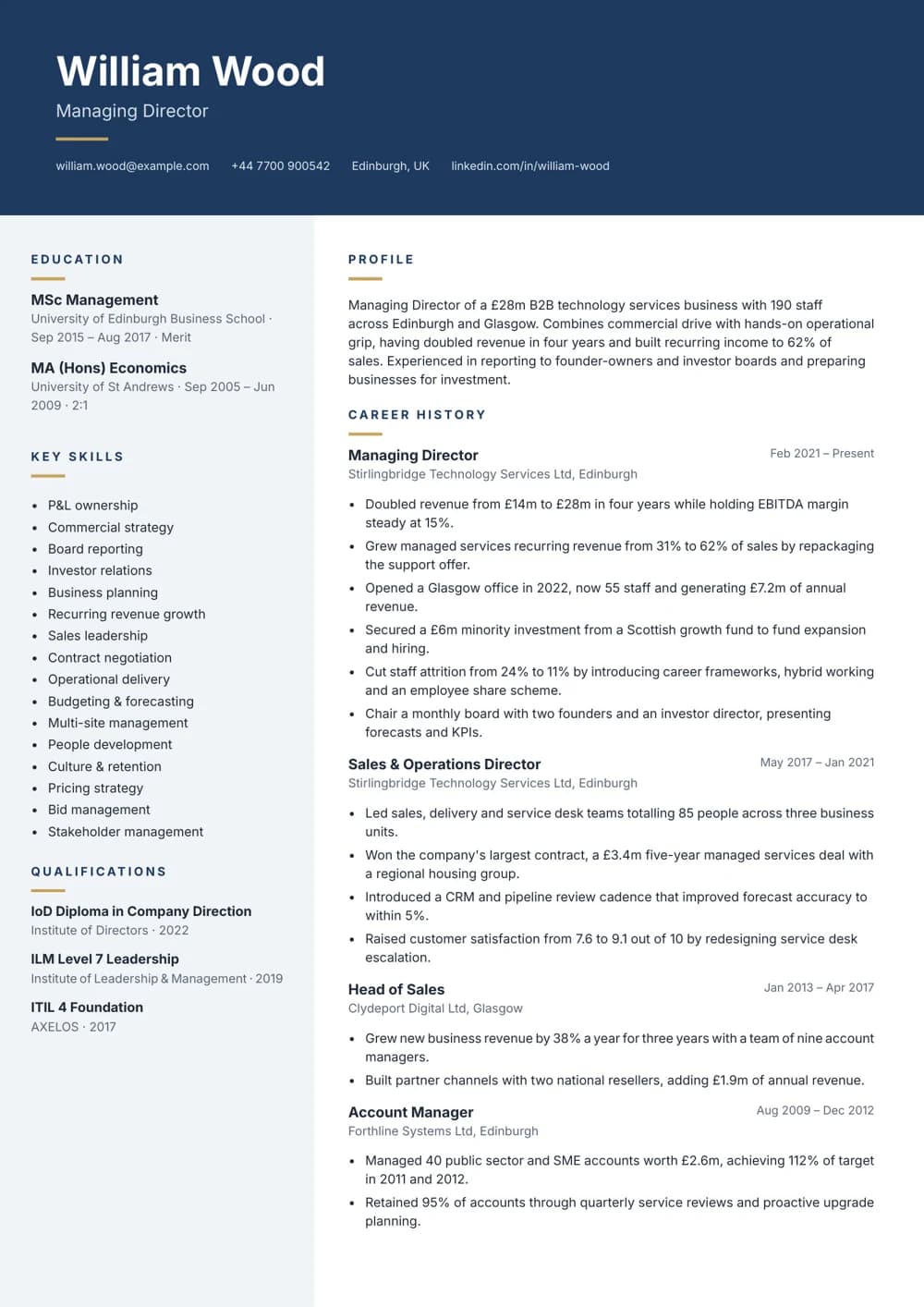 Managing Director CV template