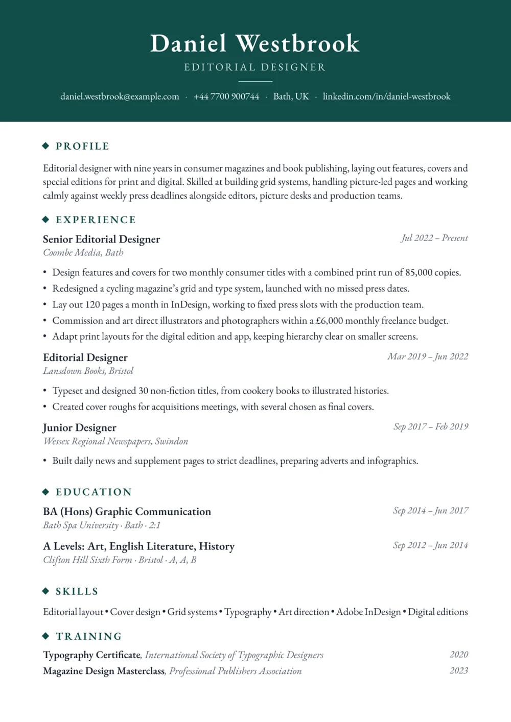 editorial designer cv template
