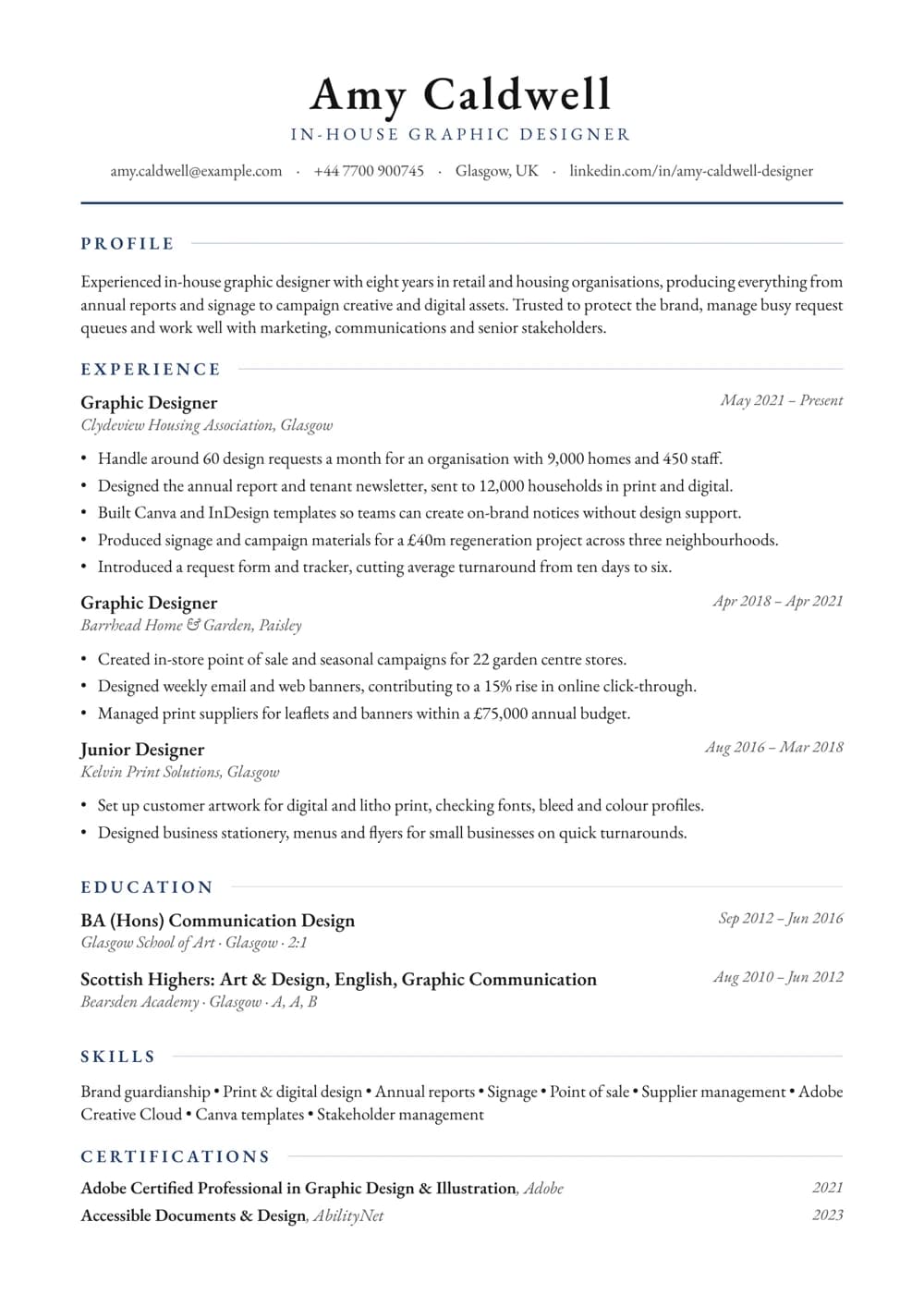 In-House Graphic Designer CV template
