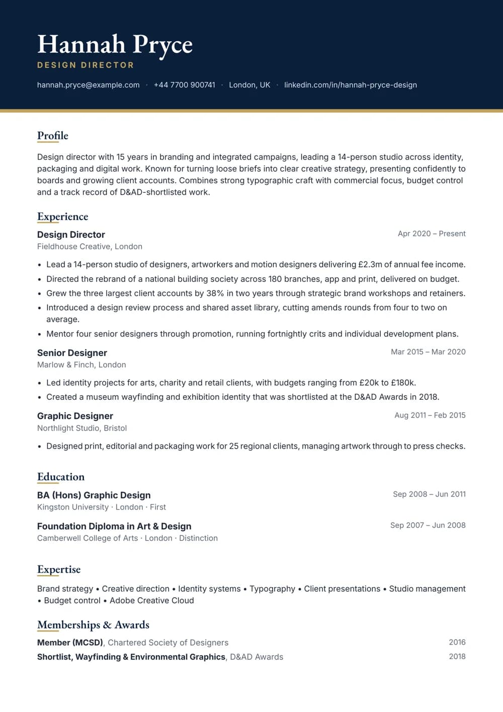 design director cv template