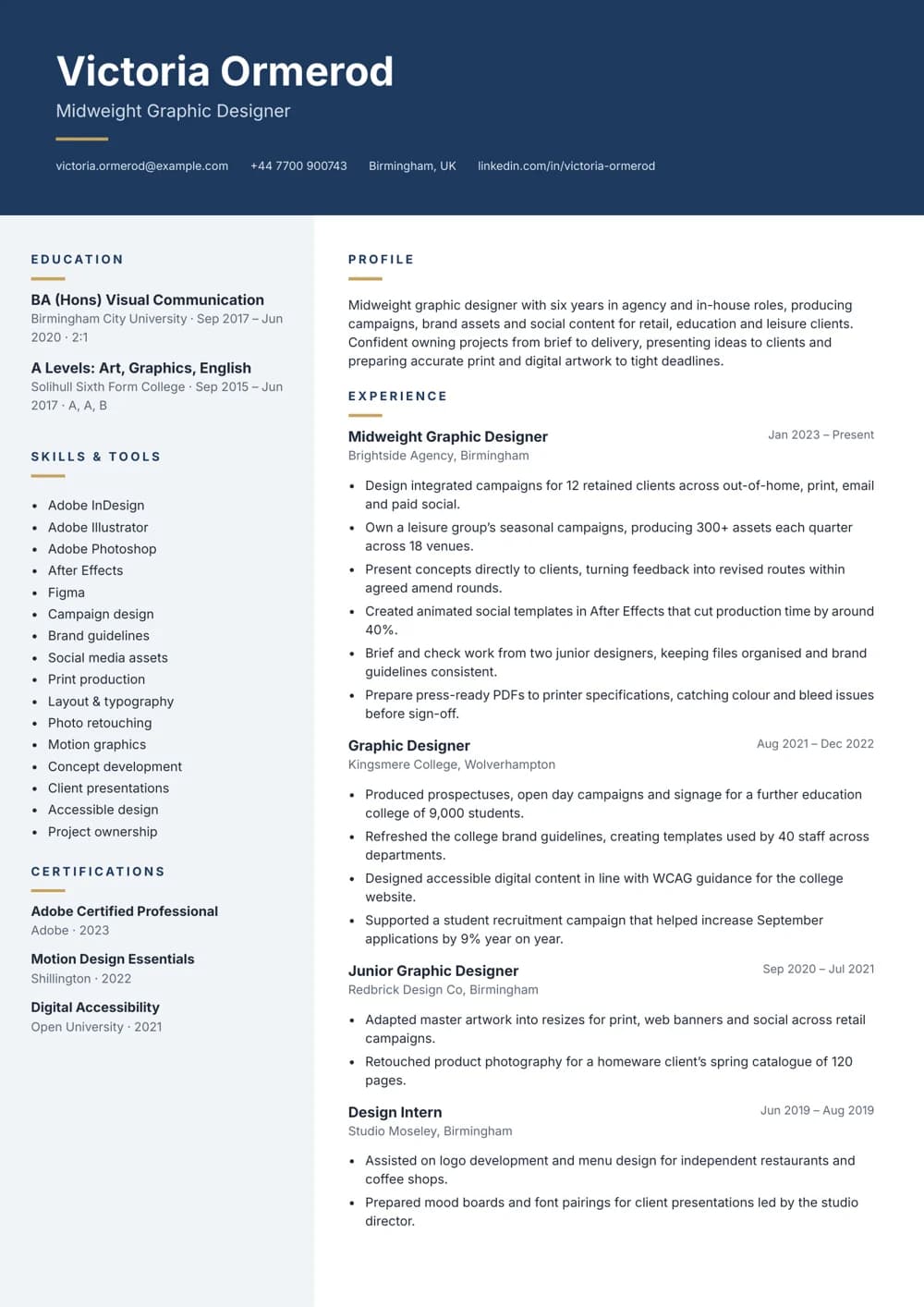 Midweight Graphic Designer CV template