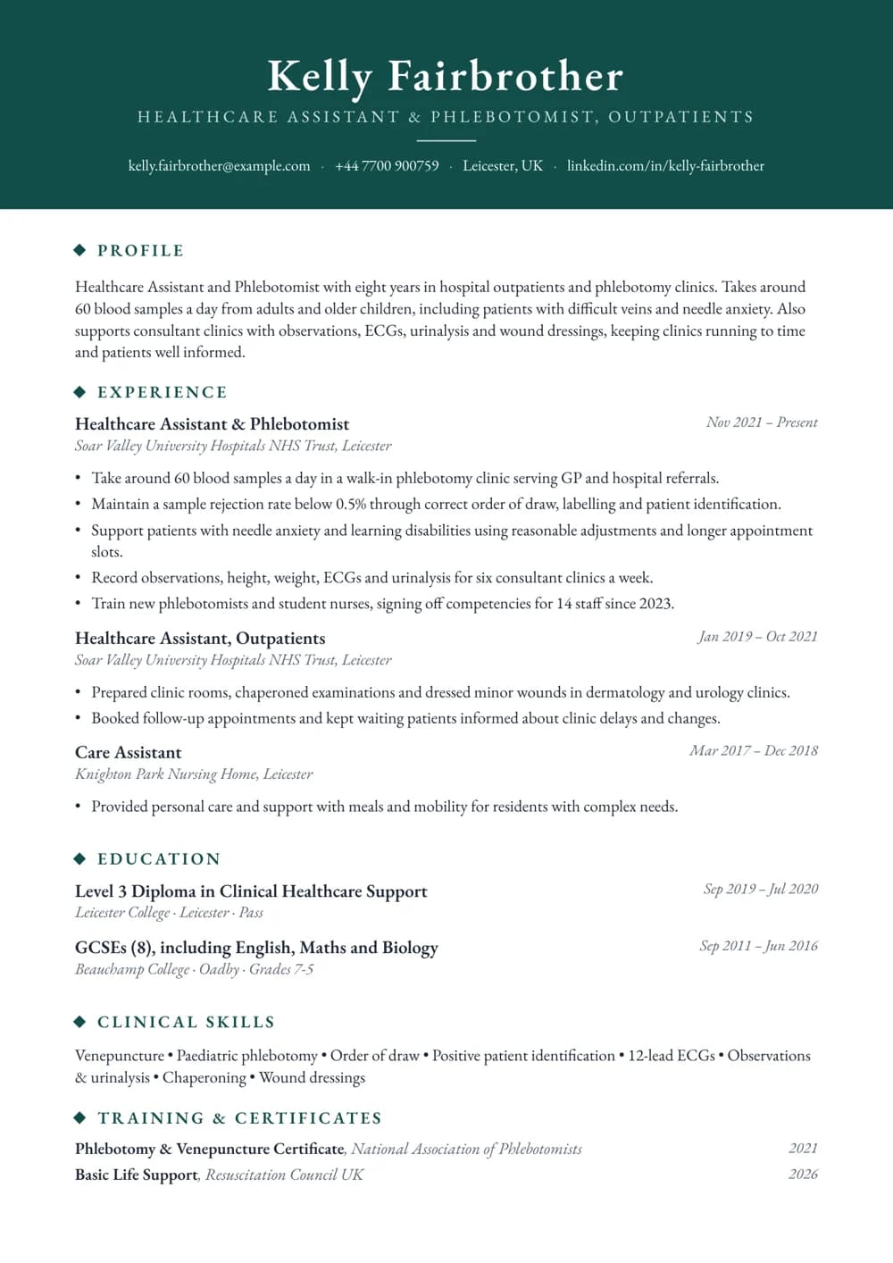 phlebotomy & outpatients hca cv template