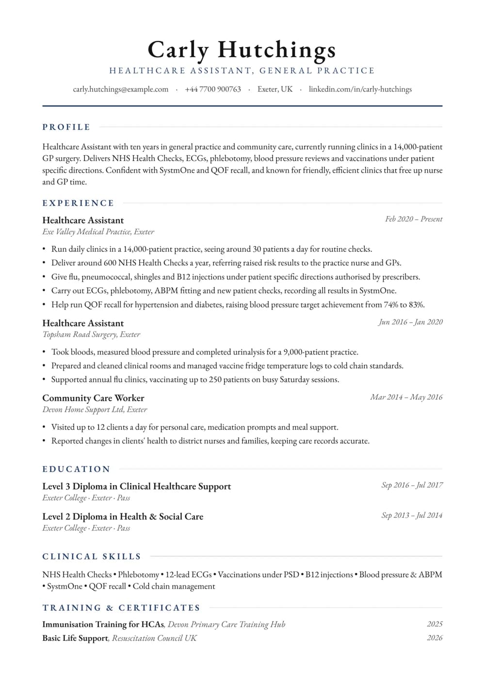 GP Practice Healthcare Assistant CV template