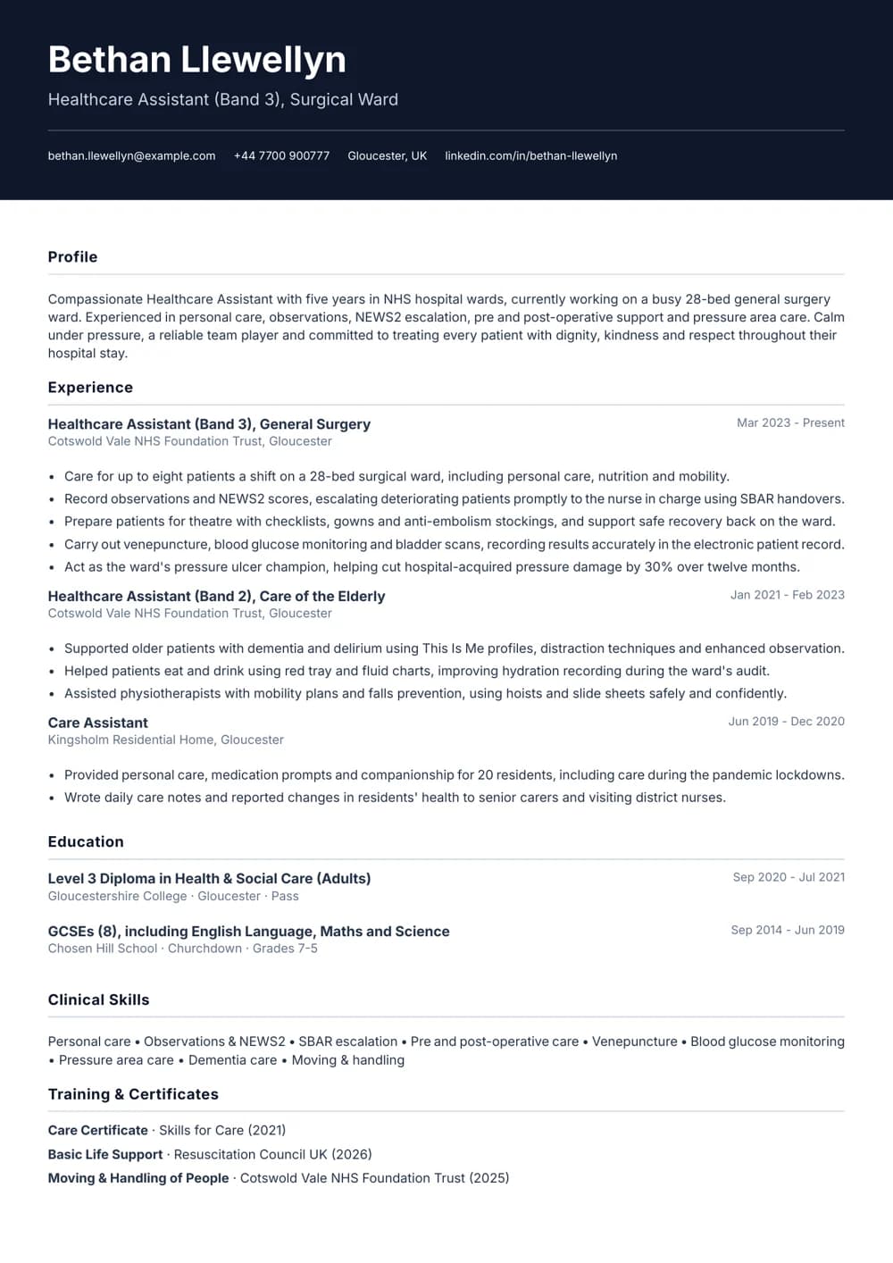 healthcare assistant (ward / nhs) cv template