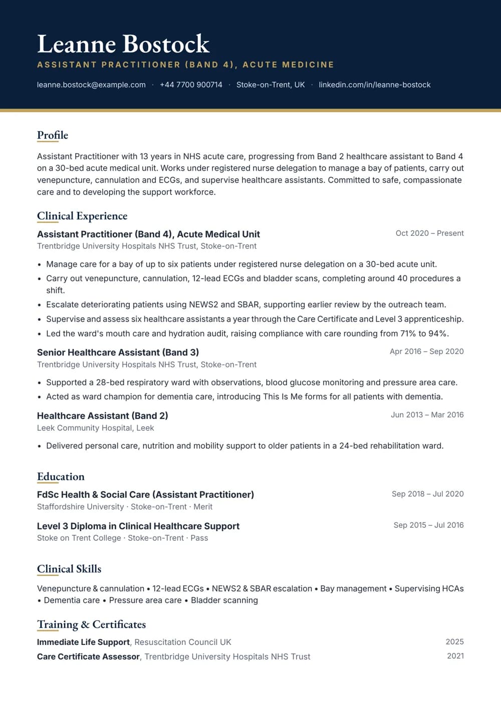 assistant practitioner (band 4) cv template