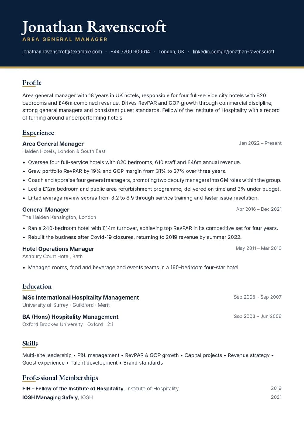area general manager cv template