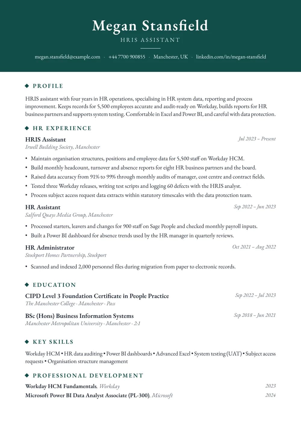 hris assistant cv template