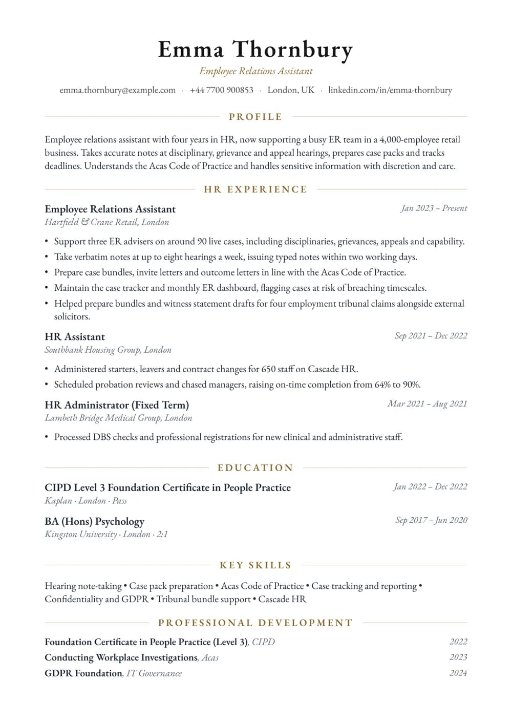 Employee Relations Assistant CV template
