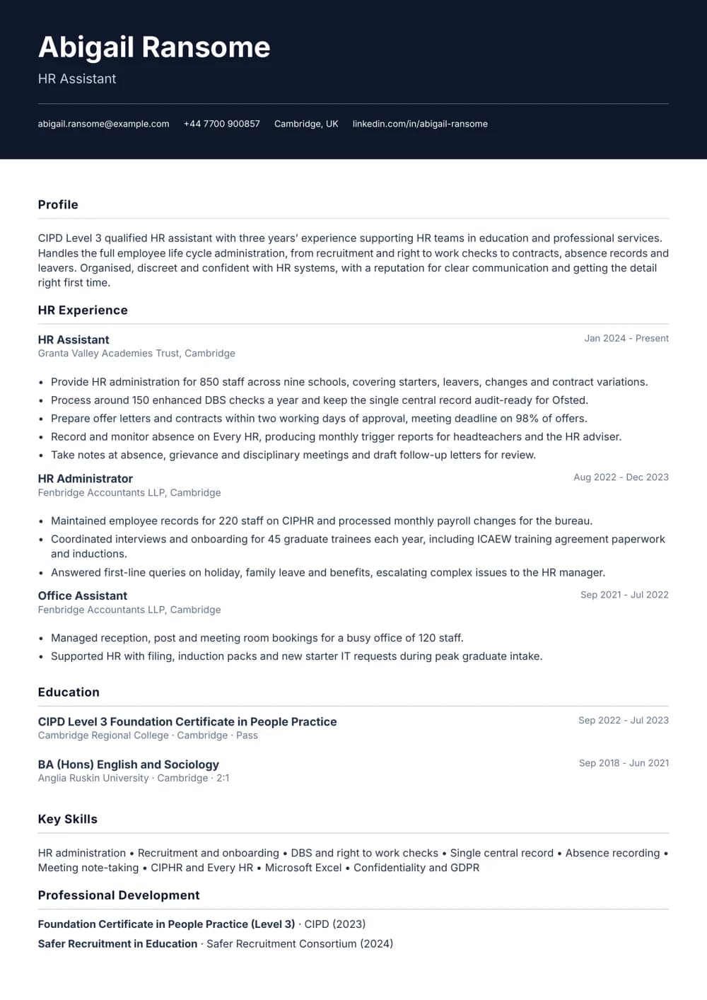 hr assistant cv template