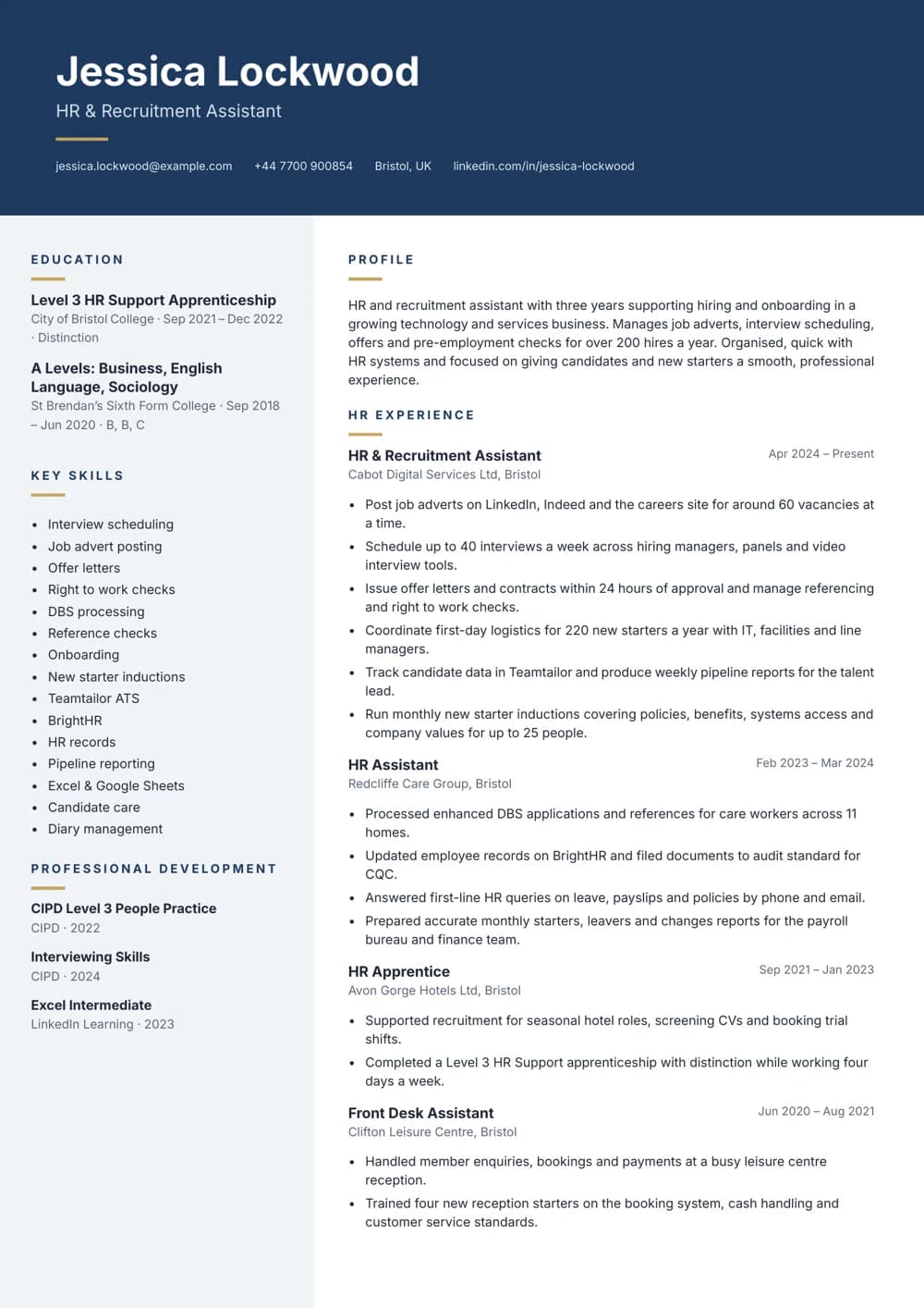 HR & Recruitment Assistant CV template