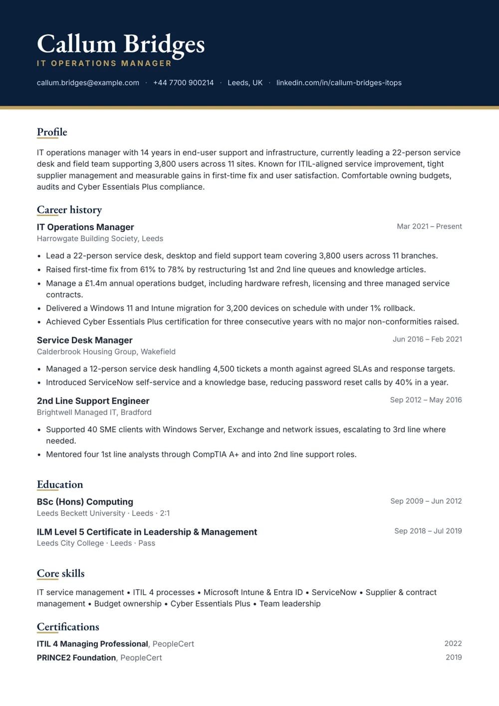 it operations manager cv template