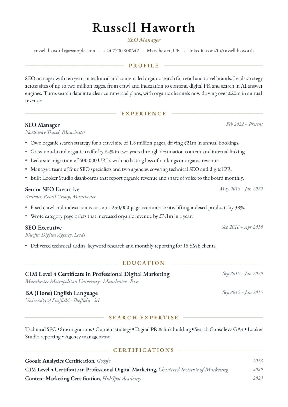 SEO Manager CV template