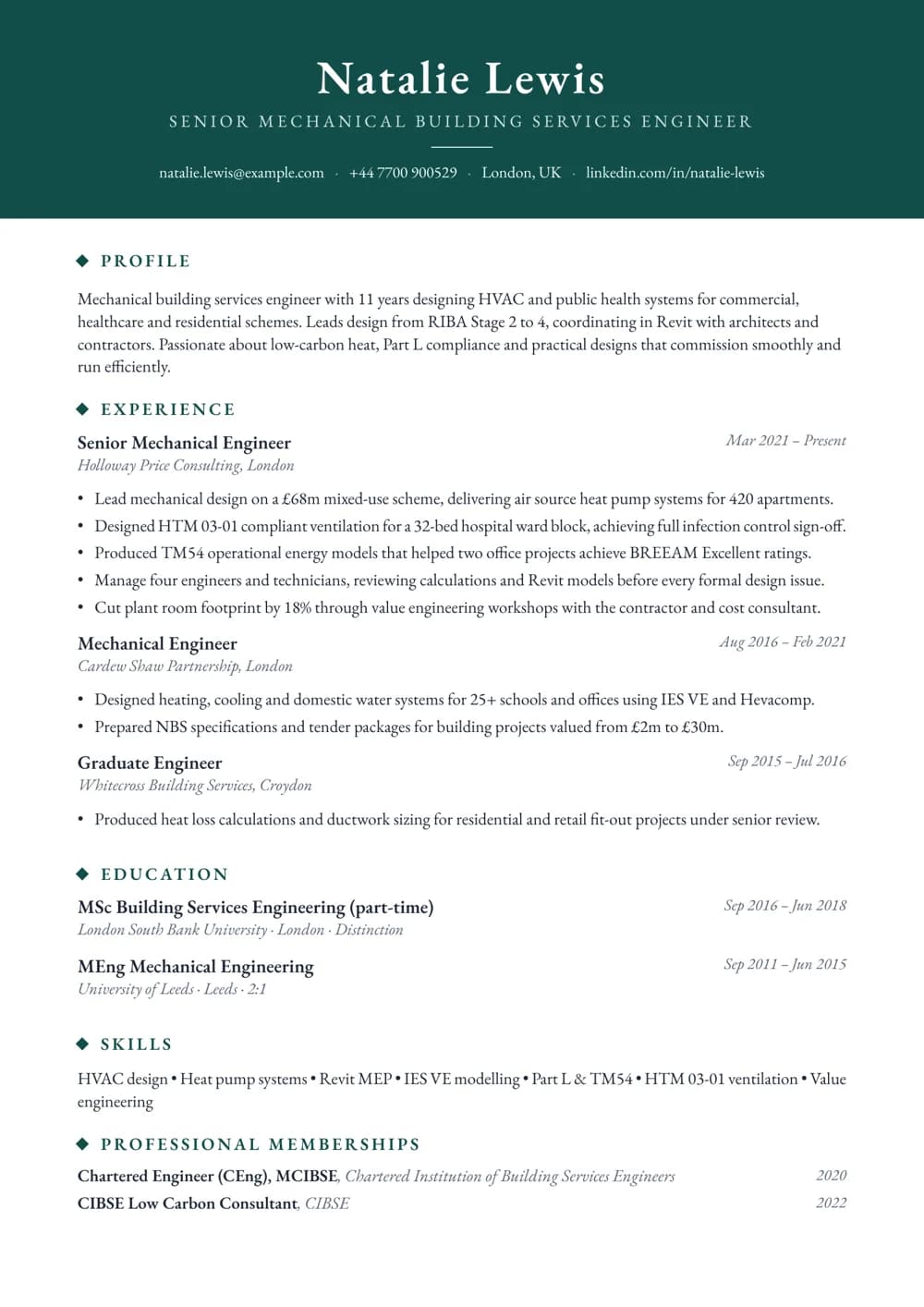 building services engineer cv template