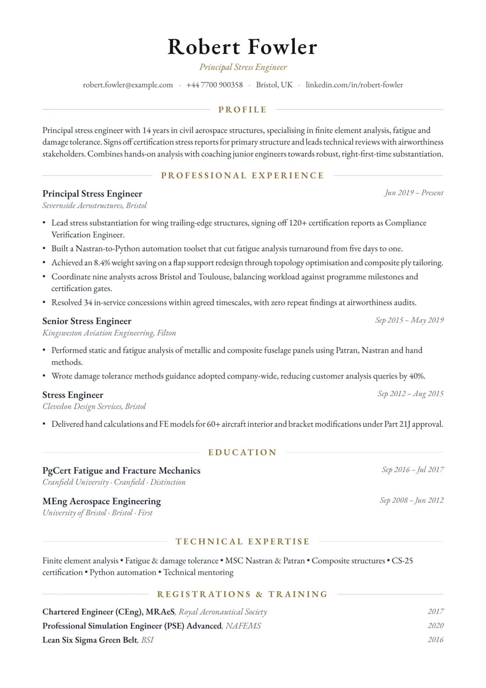 Principal Stress Engineer CV template