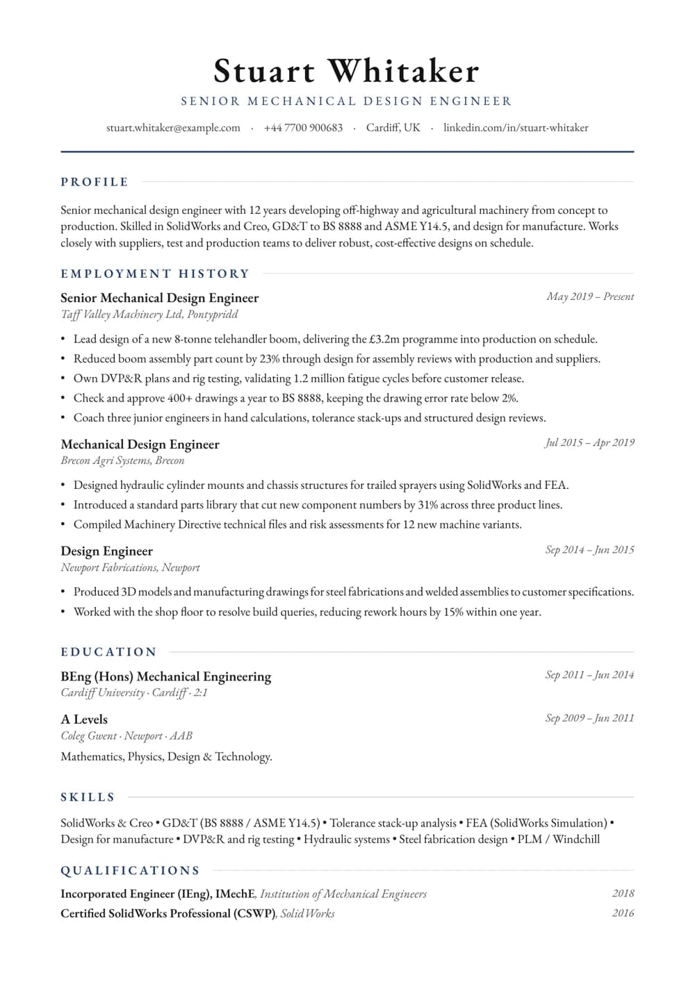 Mechanical Design Engineer CV template