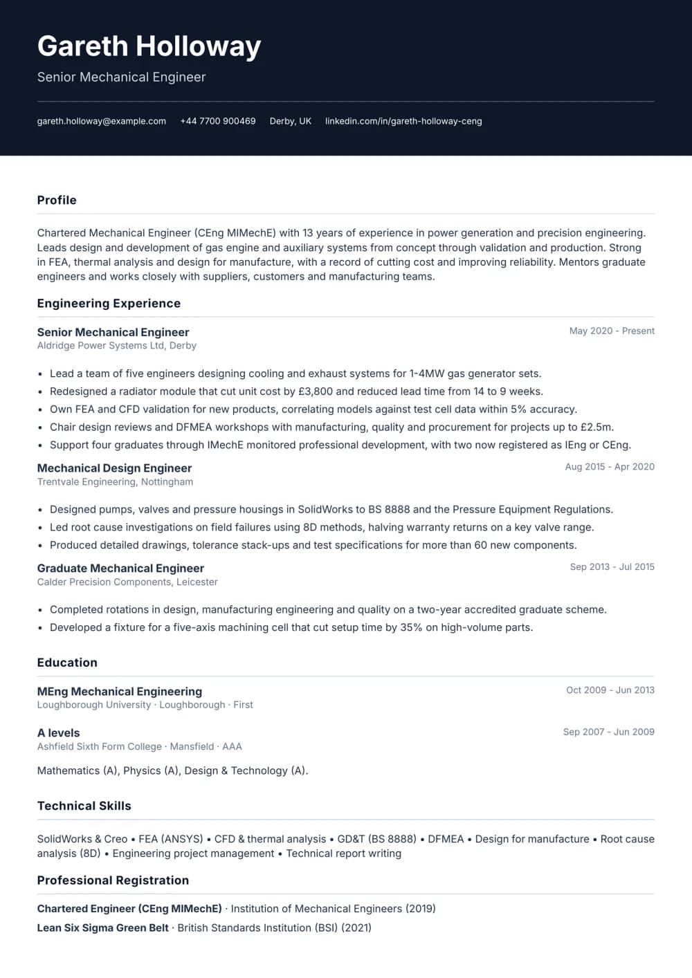 mechanical engineer cv template