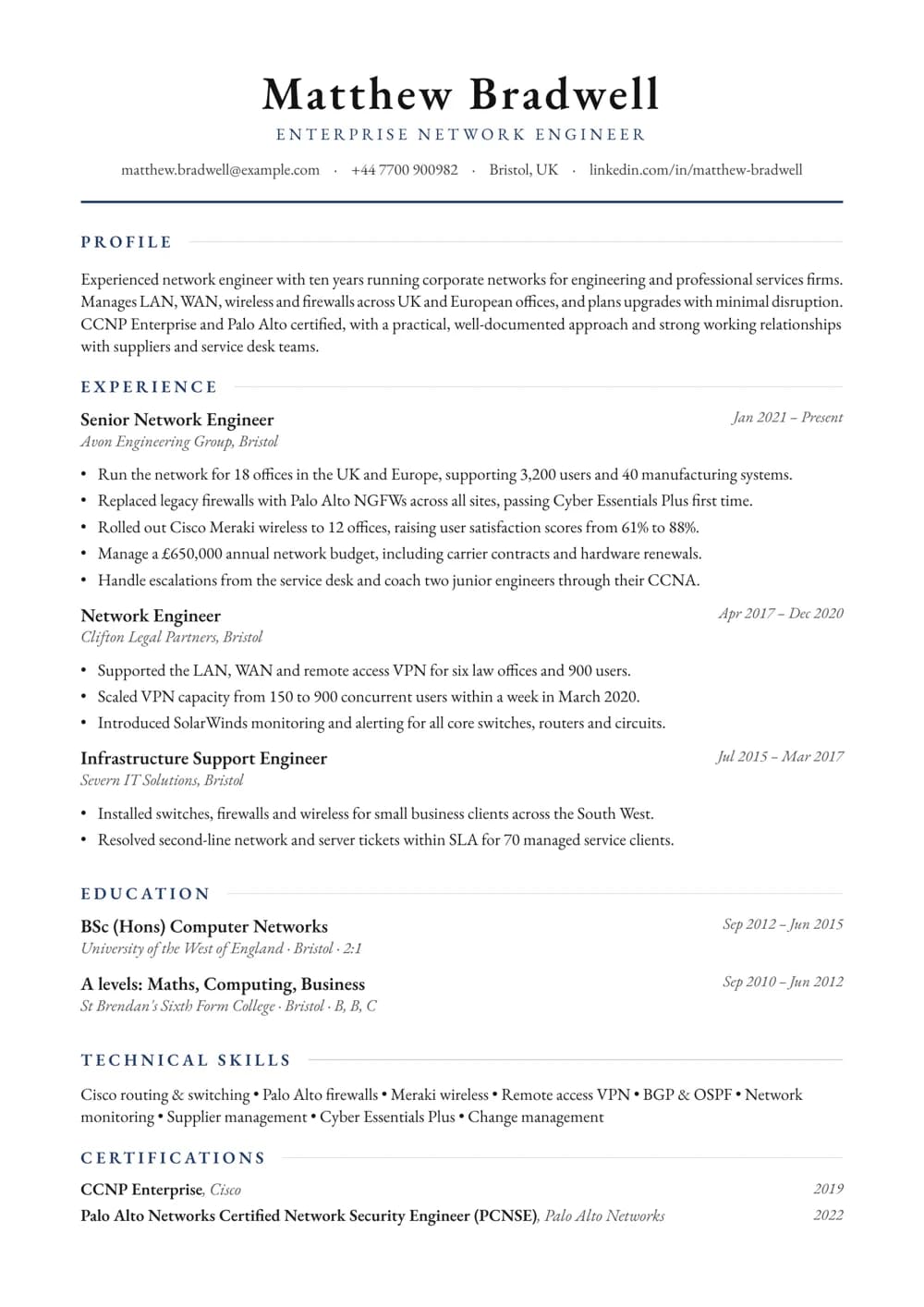 Enterprise Network Engineer CV template