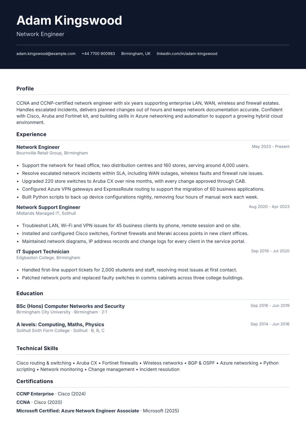 network engineer cv template