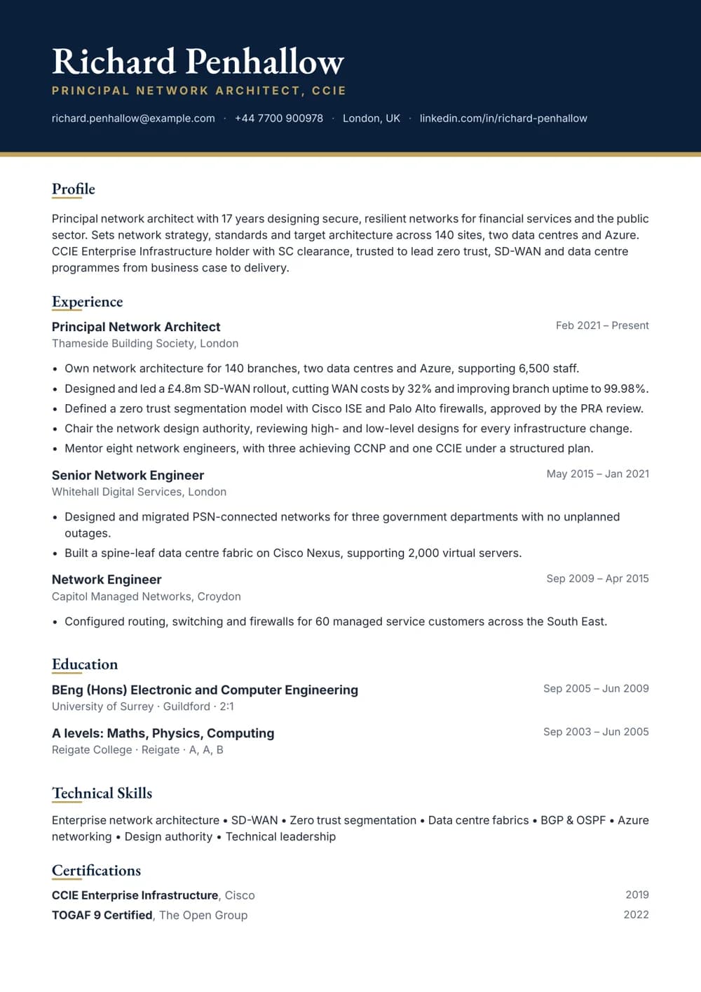network architect cv template