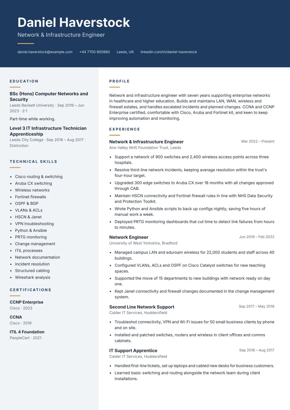 Network & Infrastructure Engineer CV template