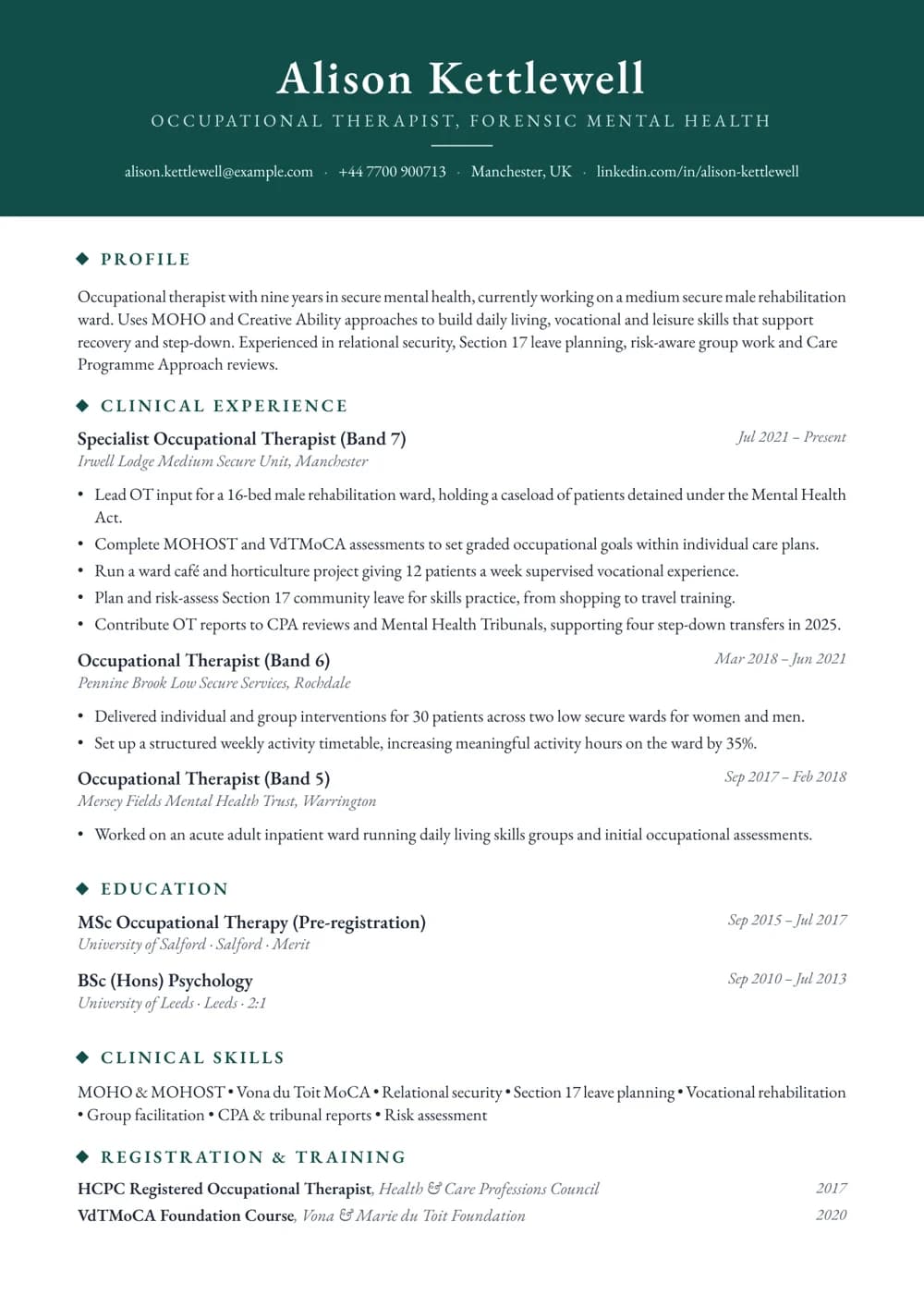 forensic occupational therapist cv template