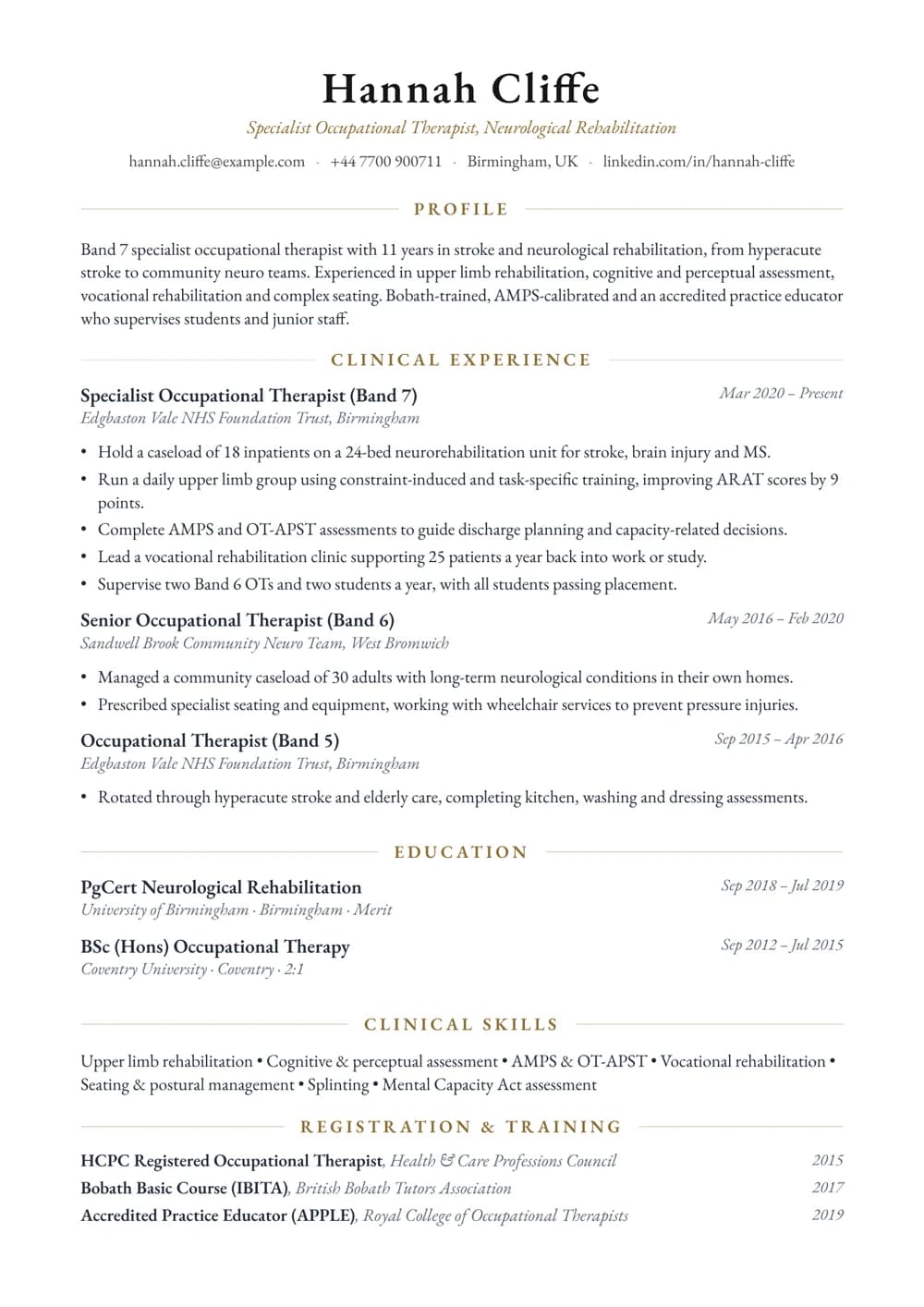 Neurological OT CV template