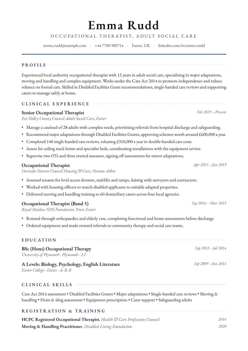 Social Care Occupational Therapist CV template