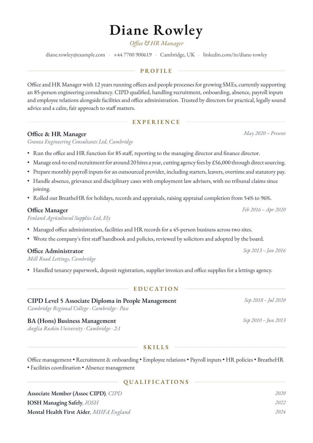 Office & HR Manager CV template