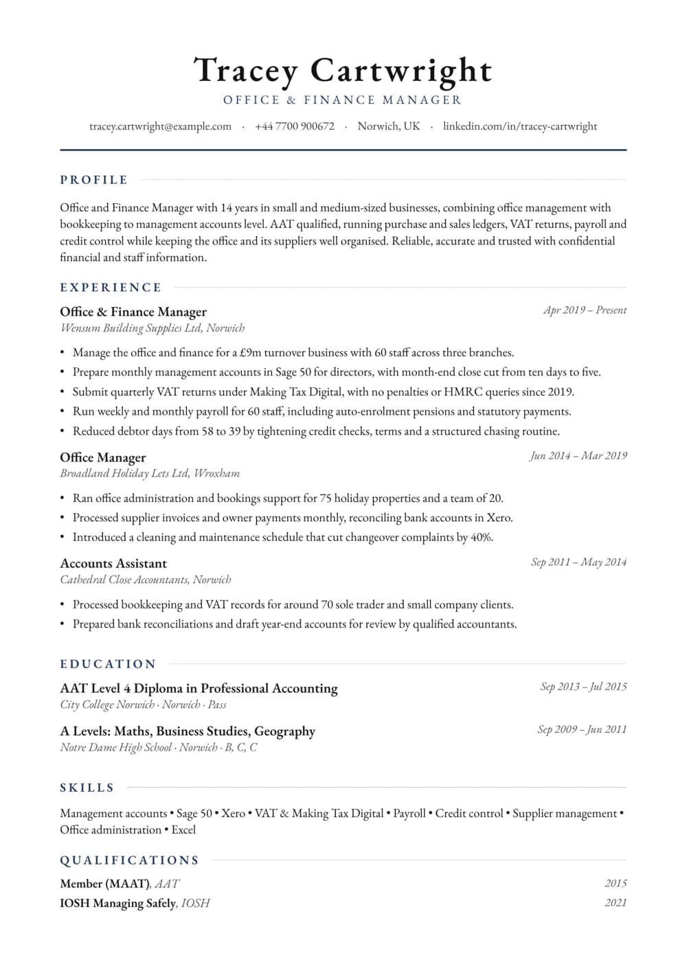 Office & Finance Manager CV template