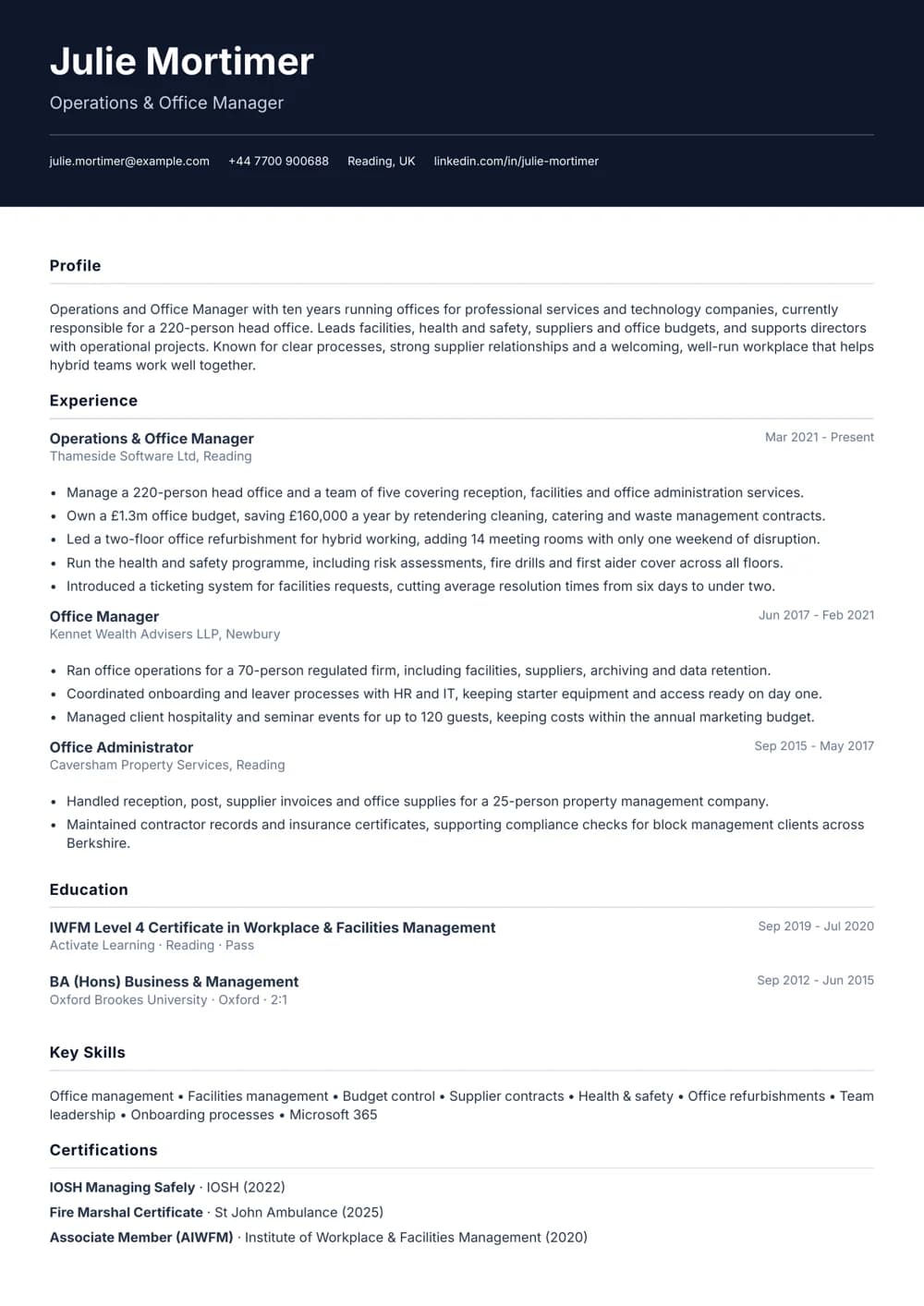 operations & office manager cv template