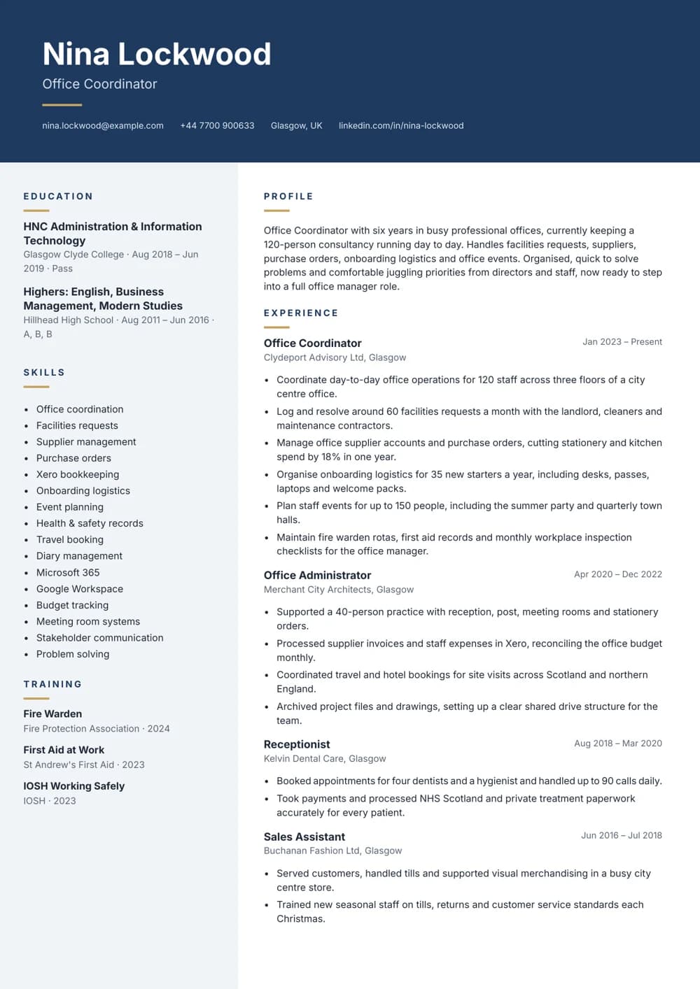 Office Coordinator CV template