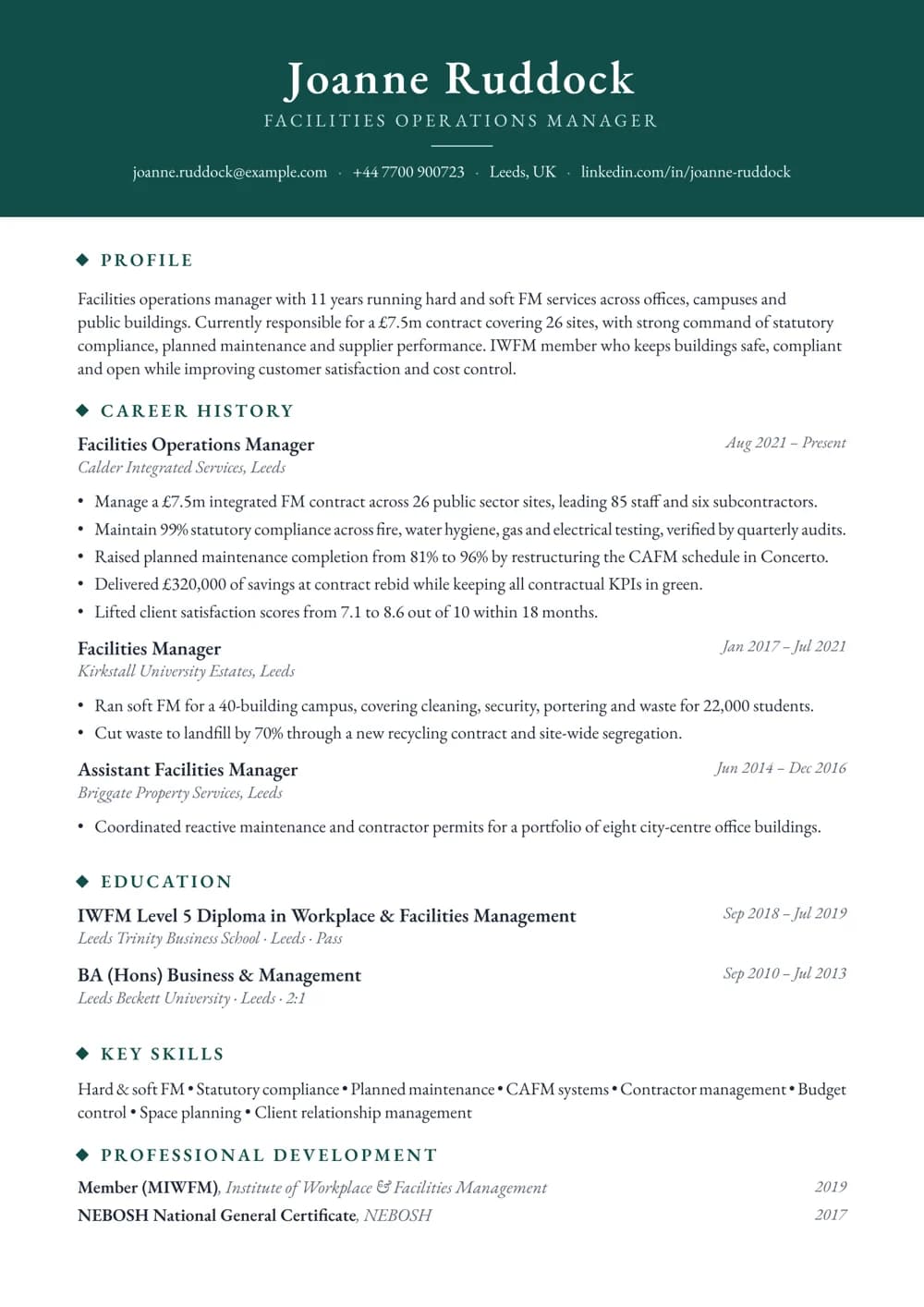 facilities operations manager cv template