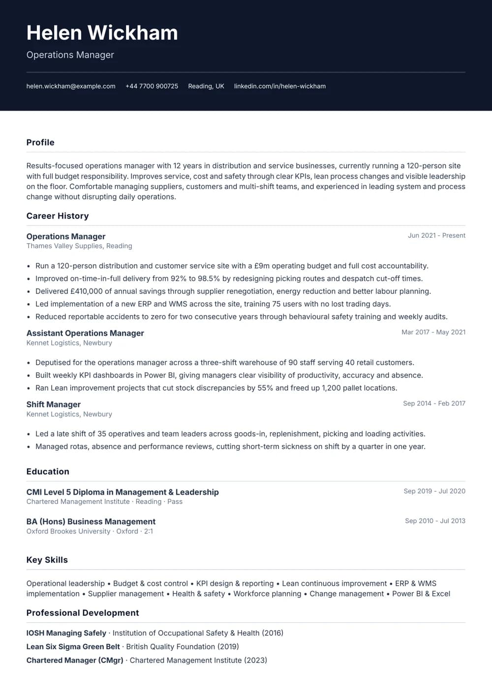 operations manager cv template